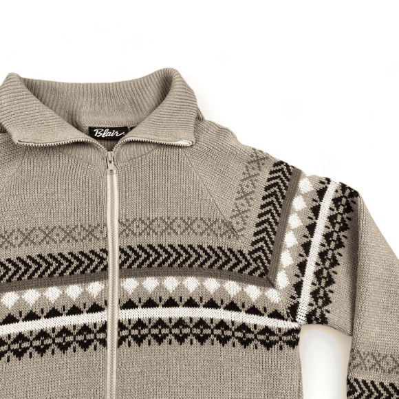 Vintage Blair Cardigan Sweater Adult MEDIUM Brown Fair Isle Zip Big Lebowski 80s - Picture 3 of 7